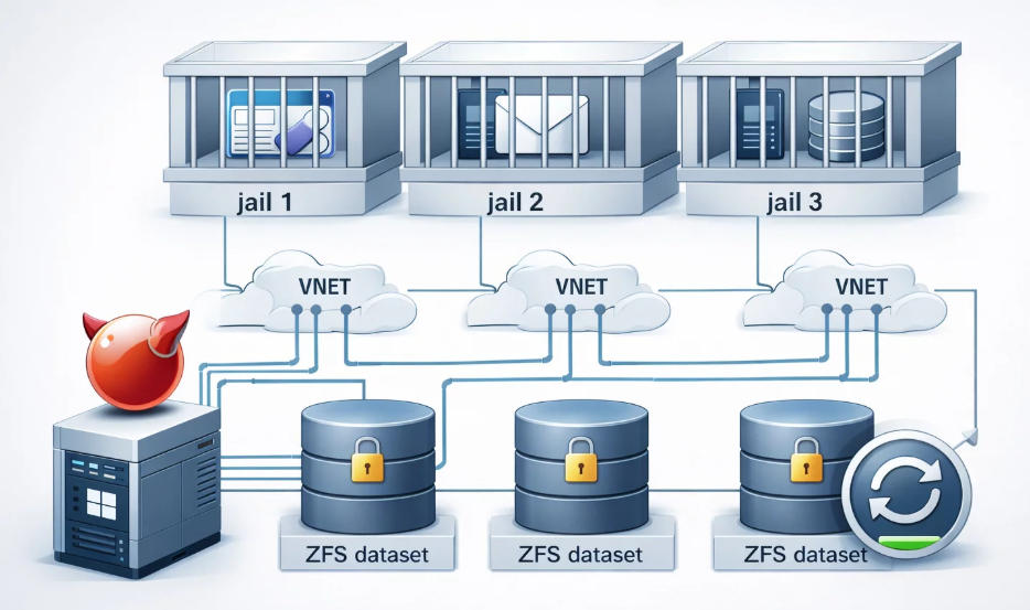 FreeBSD jail на VPS: VNET-сеть, PF/NAT и отдельные ZFS datasets